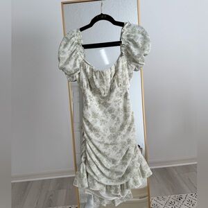 Chic Puff Sleeve Mini Dress in Cream Floral